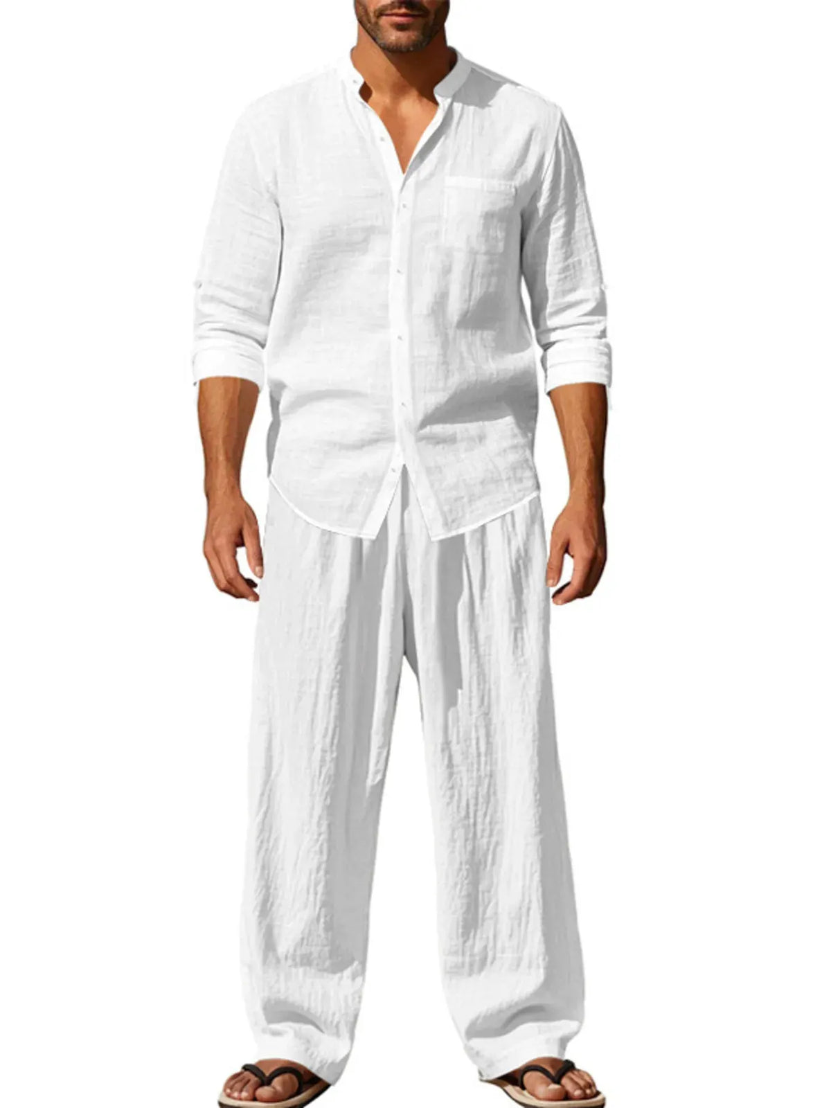 Men's Full Size Button Up Shirt and Pants Set Plus Size by Trendsi