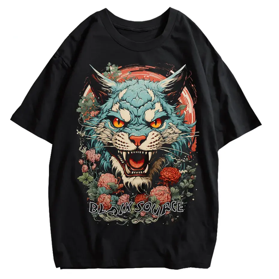 Japanese Tiger Head Graphic T-Shirt Oversized Streetwear Y2K Tee by Vimost Shop