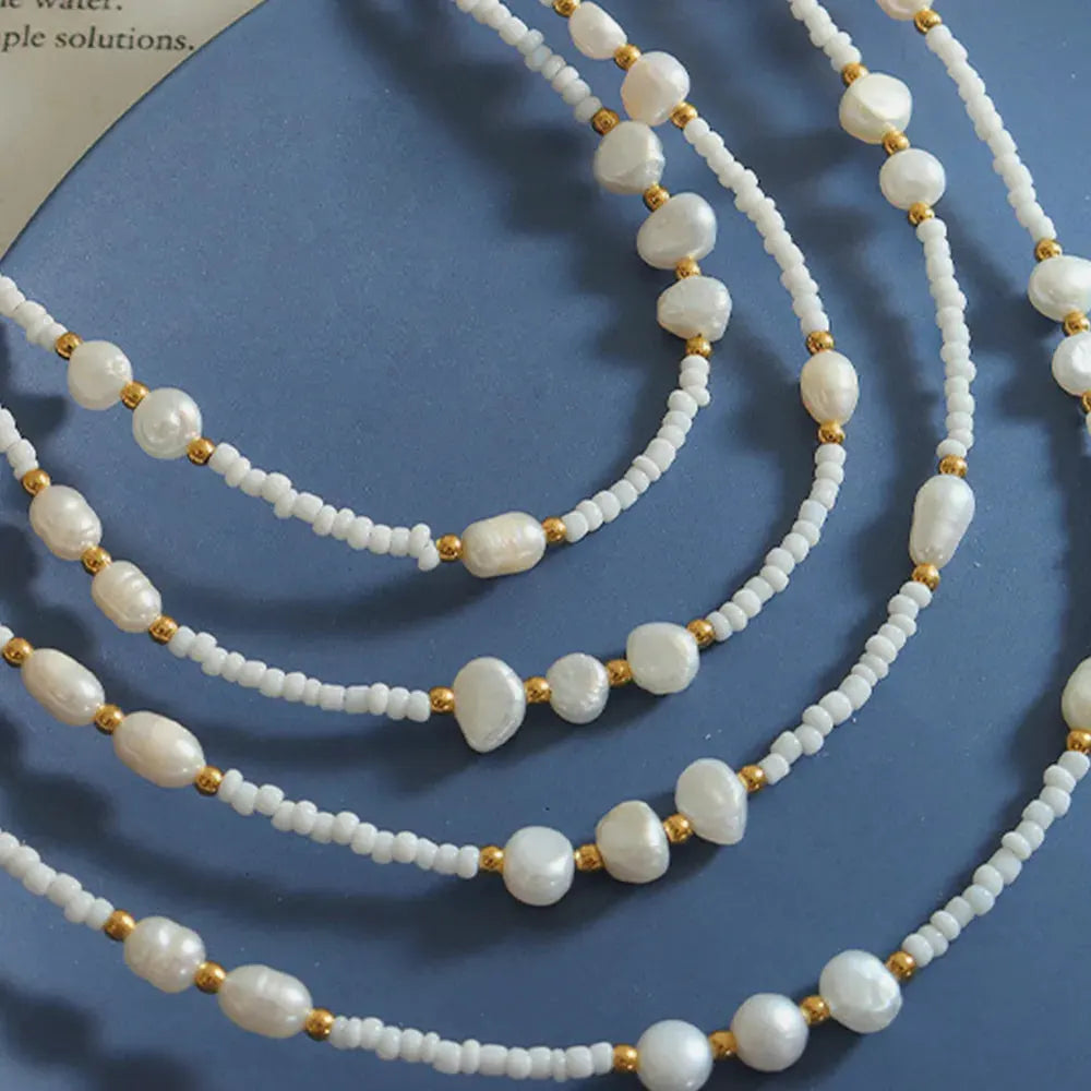 Titanium Steel Glass Bead Pearl Necklace by Partner Label
