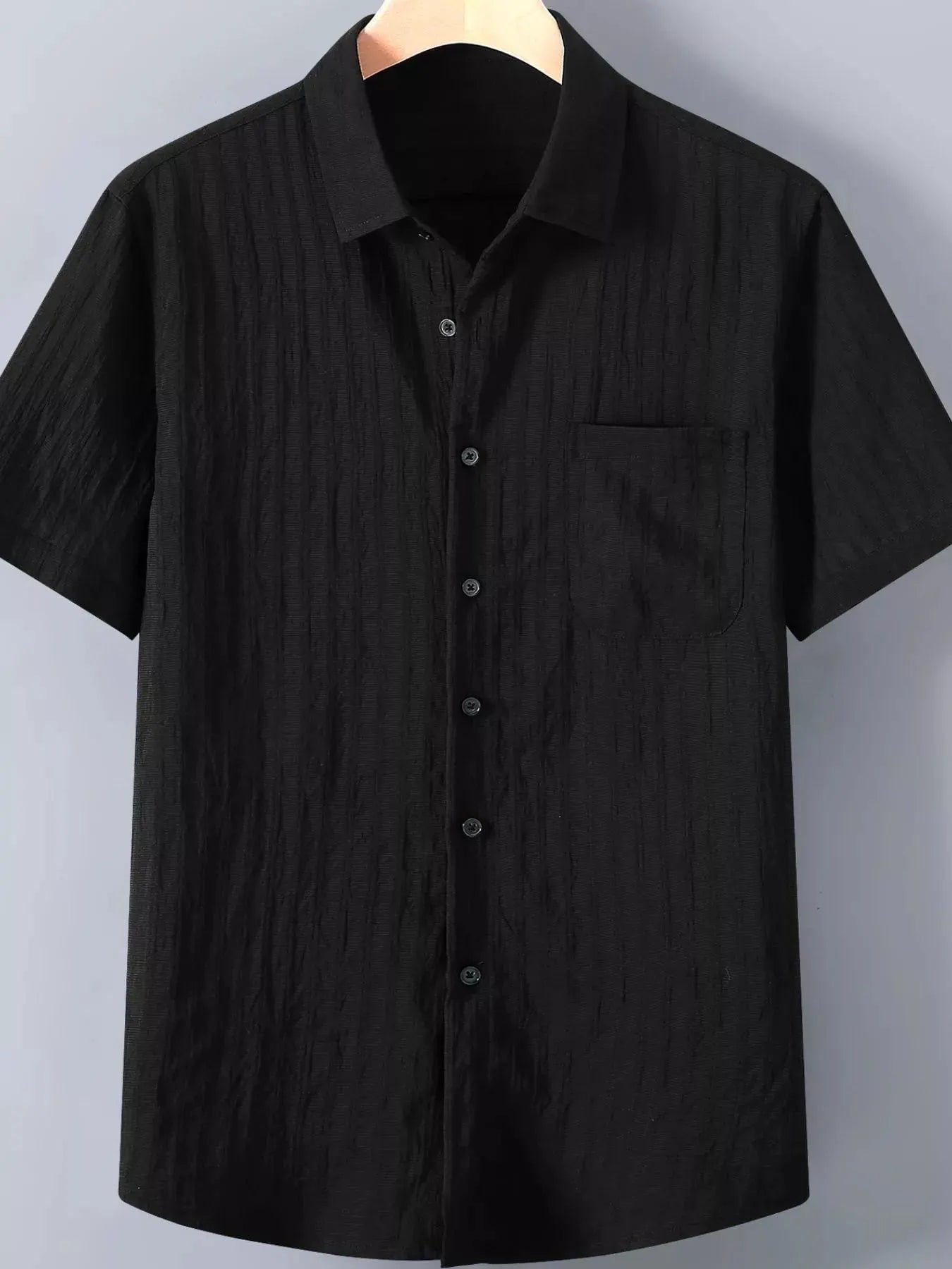 Men's Plus Size Textured Button Up Short-Sleeve Shirt by Trendsi