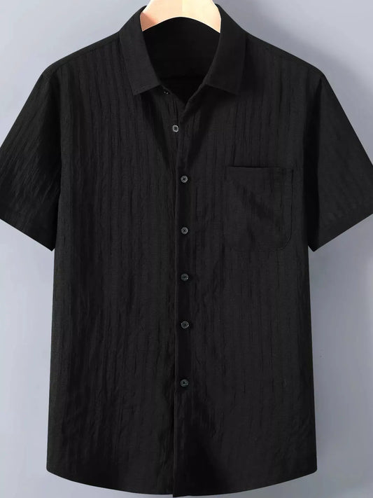 Men's Plus Size Textured Button Up Short-Sleeve Shirt by Trendsi
