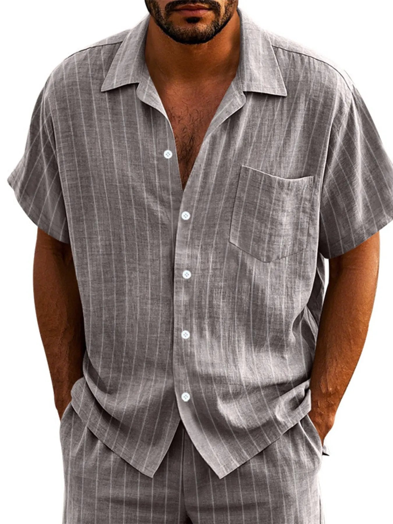 Men's Full Size Casual Striped Short Sleeve Shirt Plus Size by Trendsi