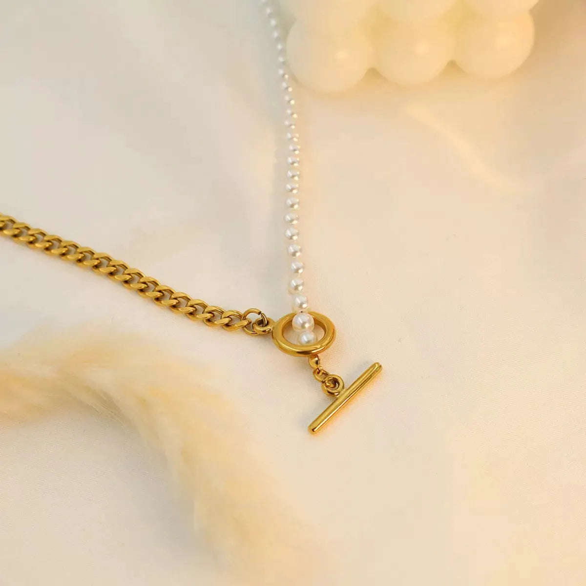 18K Gold-Plated Pearl Toggle Necklace by Partner Label