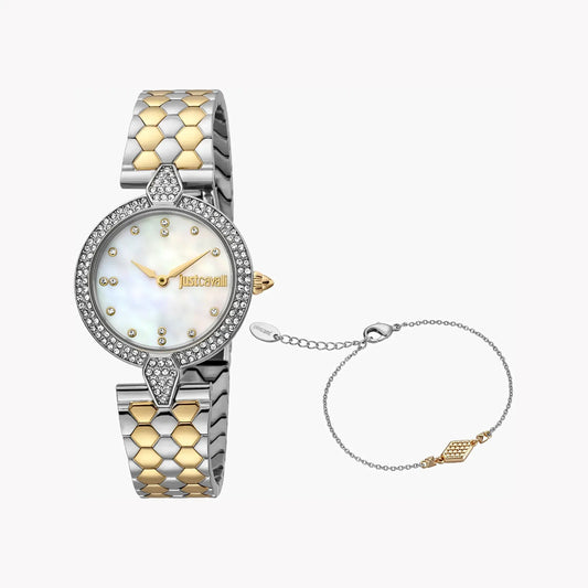 Just Cavalli Women's Silver & Gold Watch, White Dial | Jc1l159m0085 by JUST CAVALLI