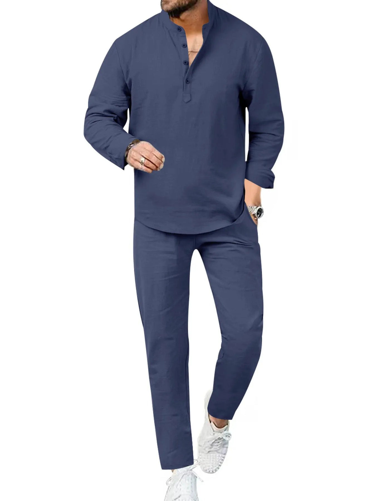 Men's Full Size Casual Long Sleeve Shirt and Pants Set Plus Size by Trendsi