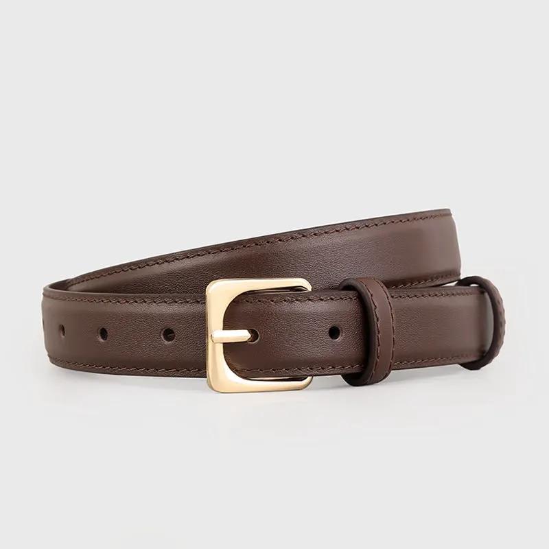 Classic Leather Belt with Golden Buckle by Trendsi