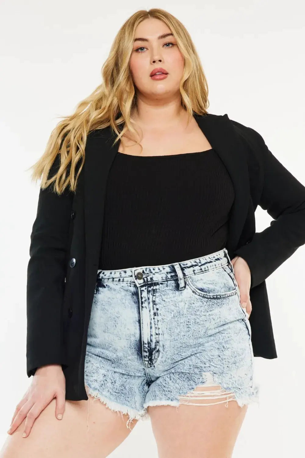 Kancan Full Size Distressed High Waist Denim Shorts by Kancan