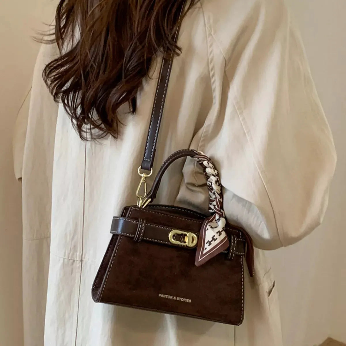Suede Mini Crossbody Bag with Leather Strap by Partner Label