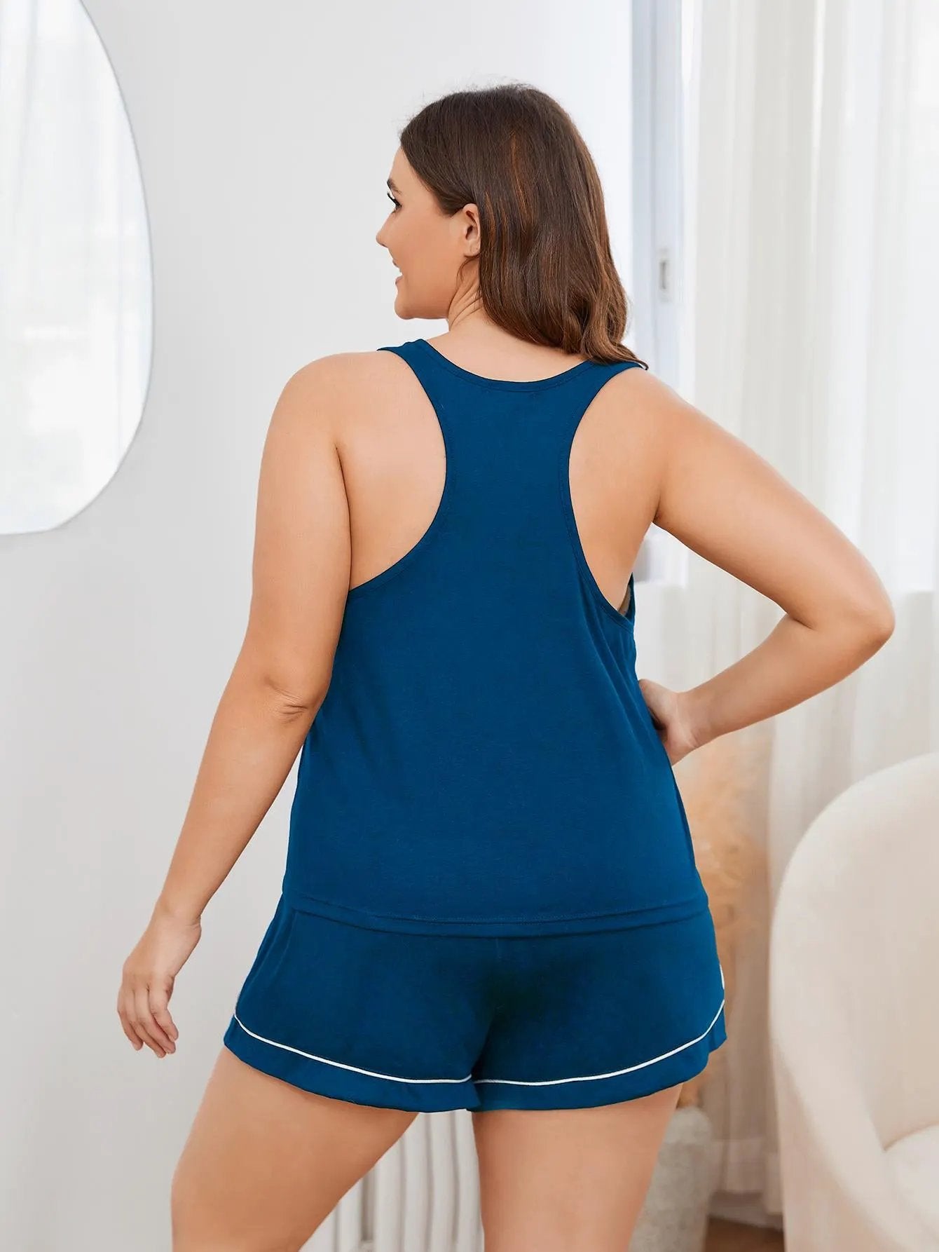 Plus Size Contrast Piping Racerback Tank and Shorts Lounge Set by Partner Label