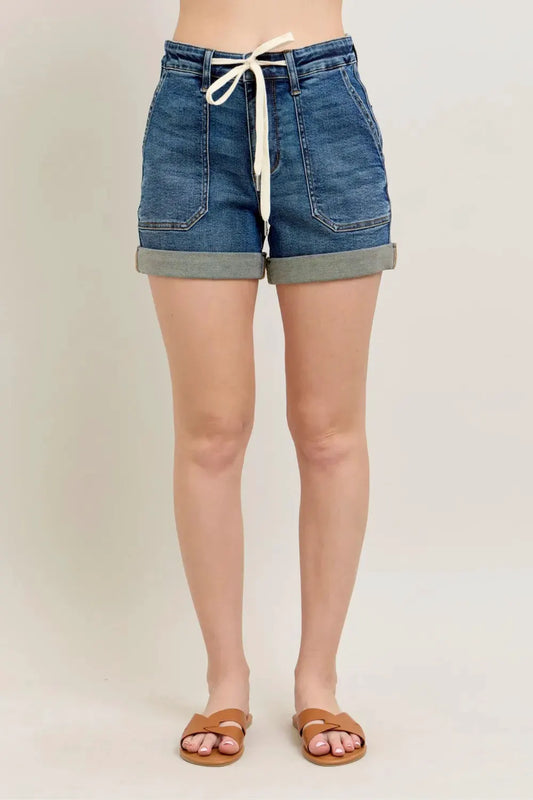 Judy Blue Full Size High Rise Cuff Denim Shorts Plus Size by Judy Blue