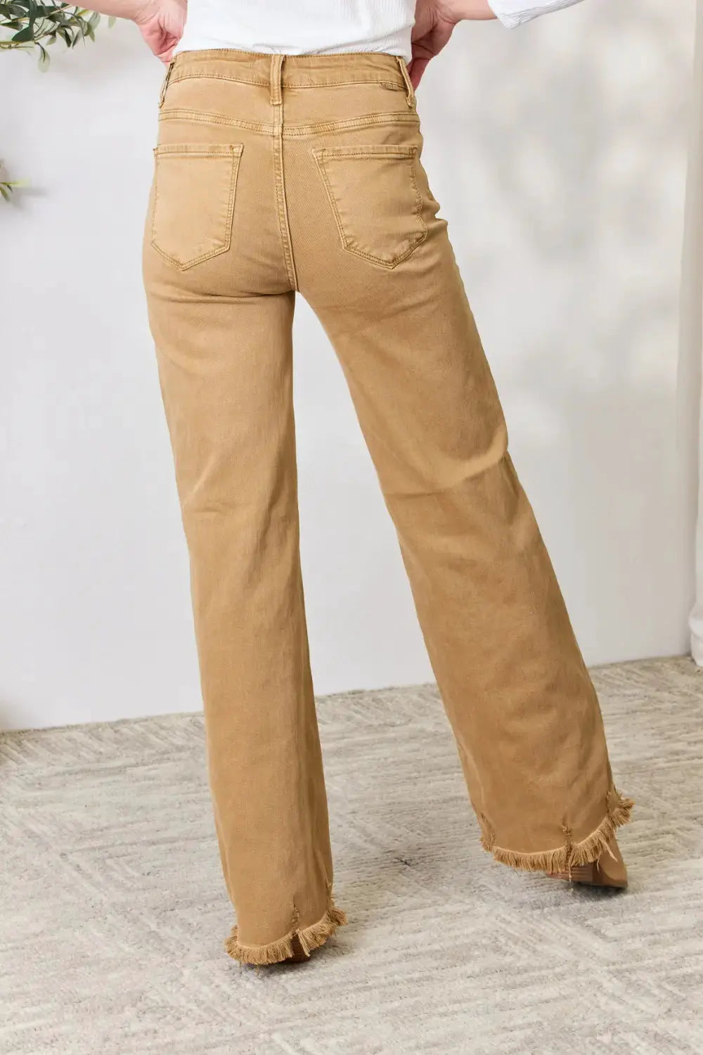 RISEN Full Size Fringe Hem Wide Leg Jeans by RISEN