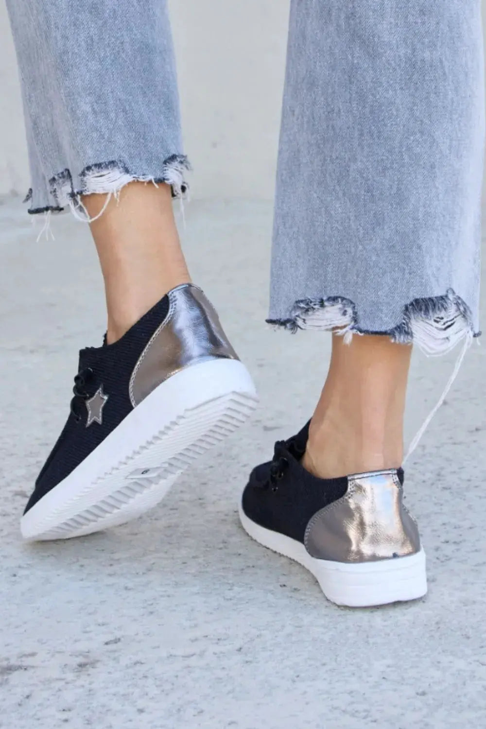 Forever Link Star Lace-Up Flat Sneakers by Forever Link