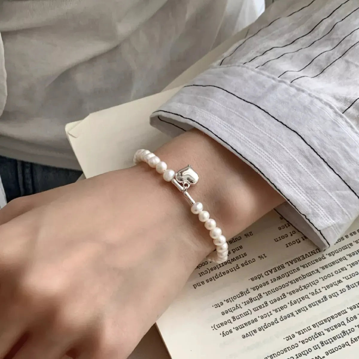 Pearl Heart Charm Bracelet by Partner Label