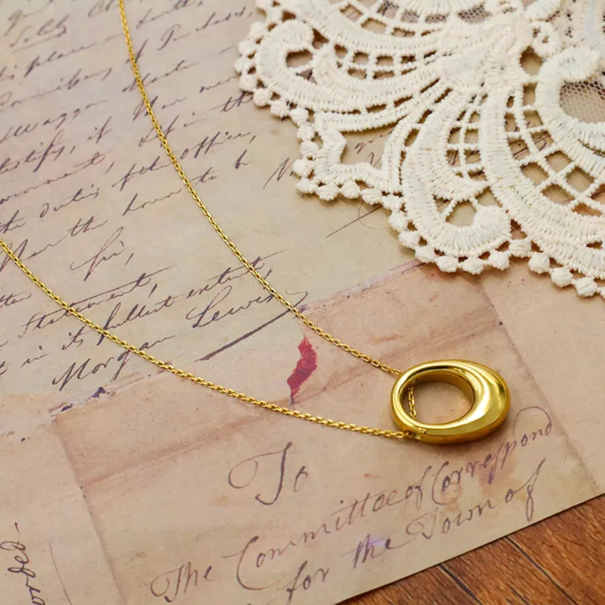 18K Gold-Plated Oval Pendant Necklace by Partner Labels