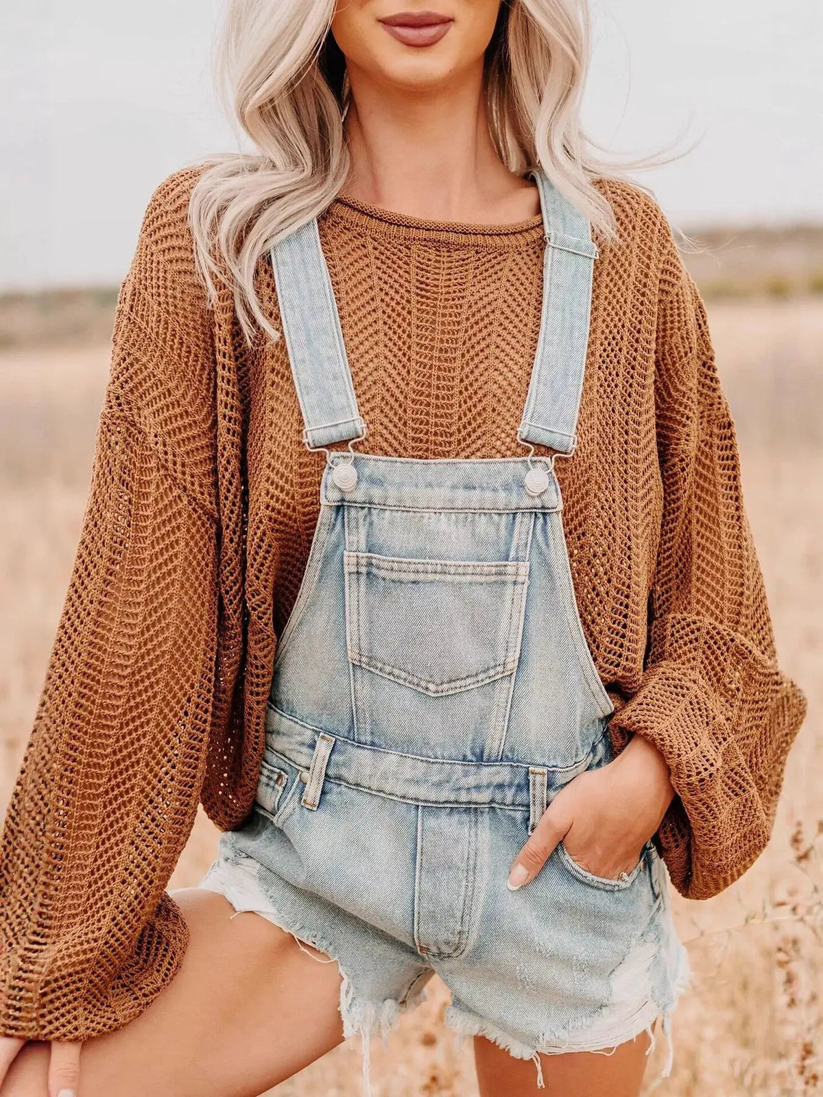 Distressed Denim Overalls Shorts by Partner Labels