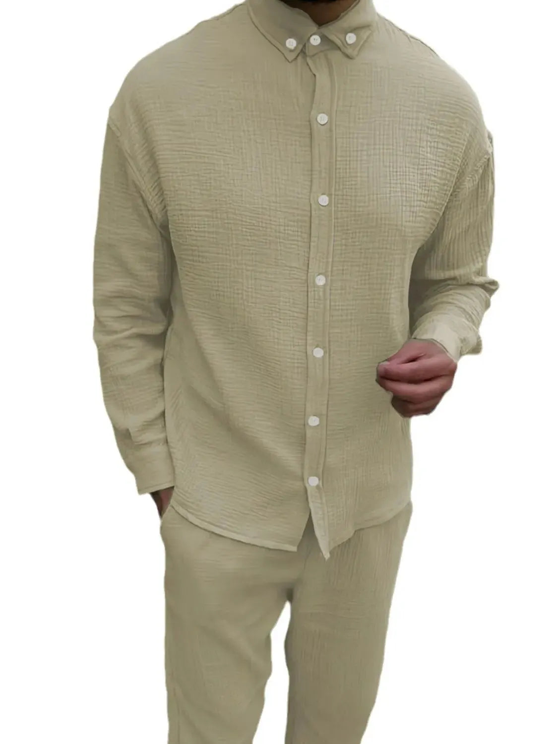 Men's Button Down Long Sleeve Shirt and Pants Set by Trendsi