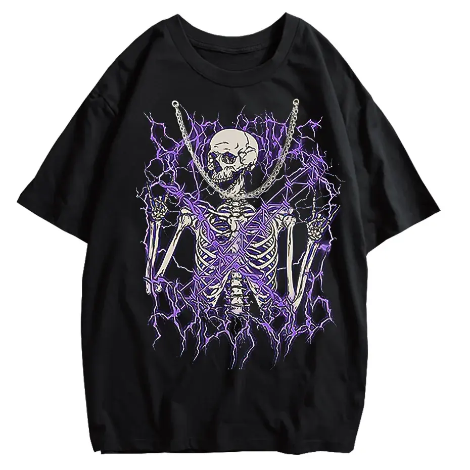 Angel Skull Graphic T-Shirt Plus Size Goth Streetwear Cotton Short Sleeve Unisex by Vimost Shop