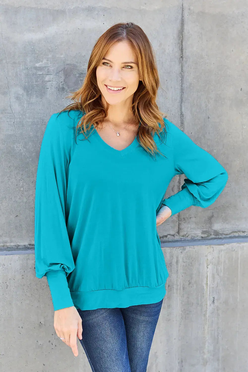Basic Bae Full Size V-Neck Lantern Sleeve Top by Basic Bae