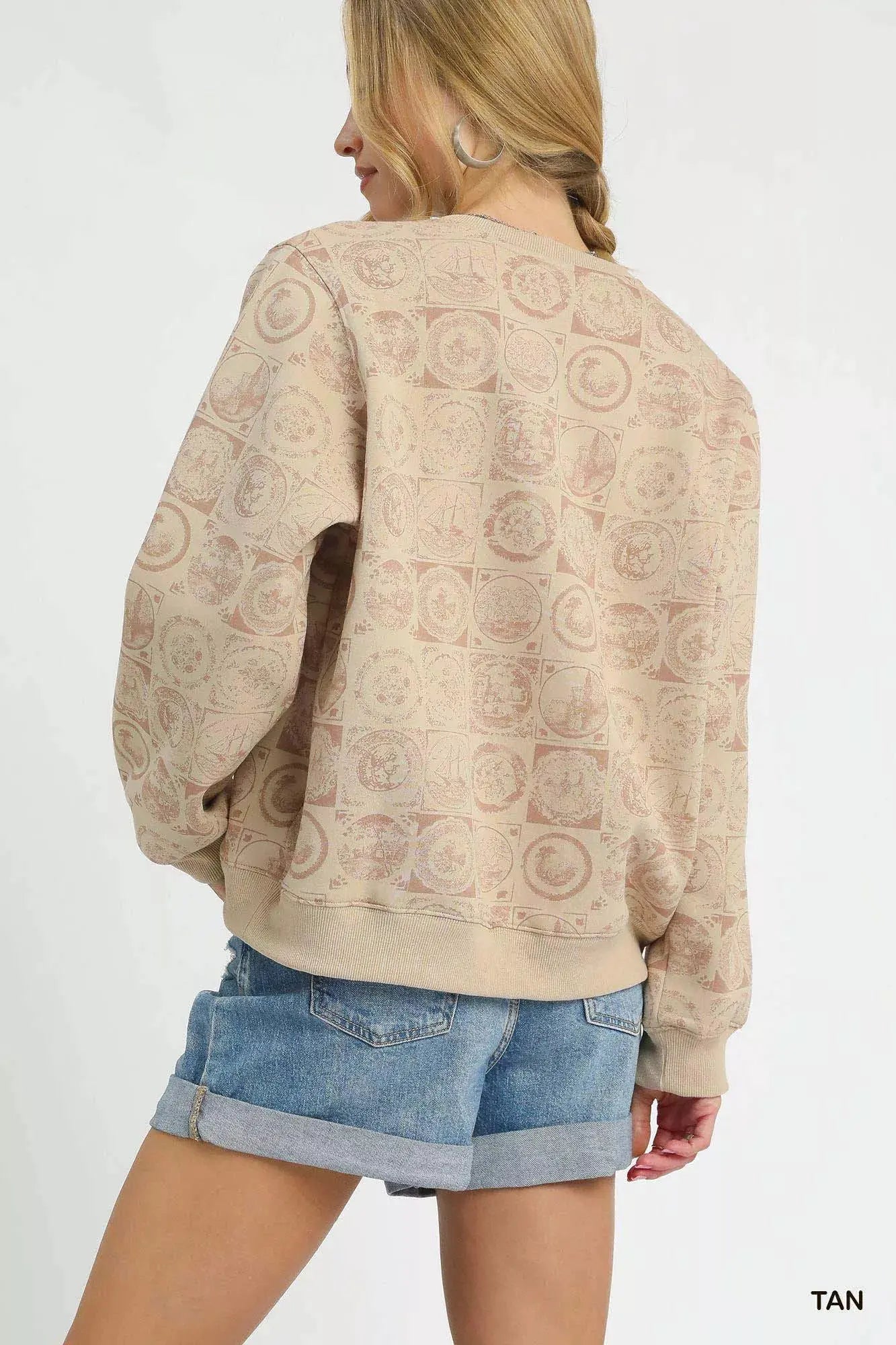 Umgee Coin Stamp Print Sweatshirt by Umgee
