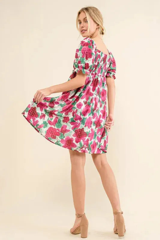 And The Why Smocked Floral Ruffle Short Sleeve Mini Dress by And The Why
