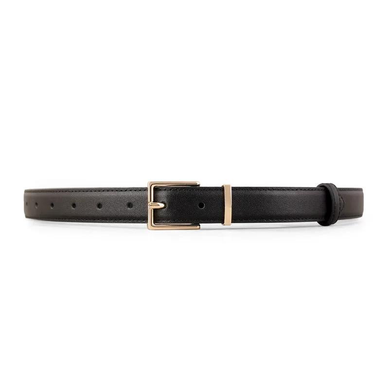 Leather Belt with Golden Buckle by Trendsi