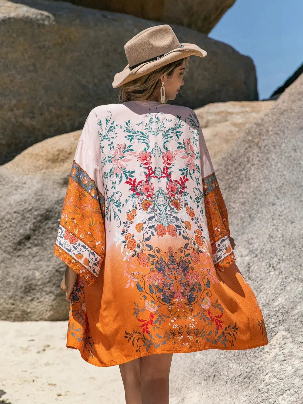 Printed Open Front Long Sleeve Cover-Up by Partner Labels