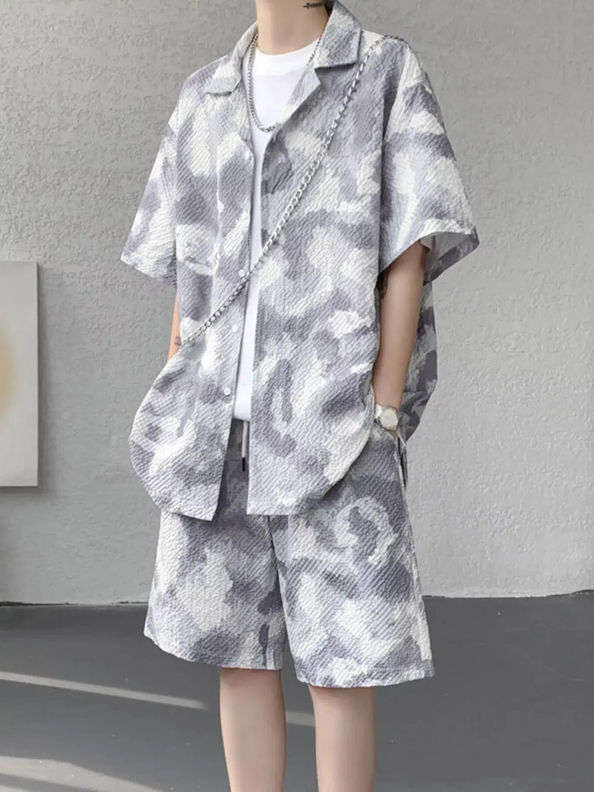 Men's Plus Size Casual Camouflage Print Shirt & Shorts Set by Trendsi