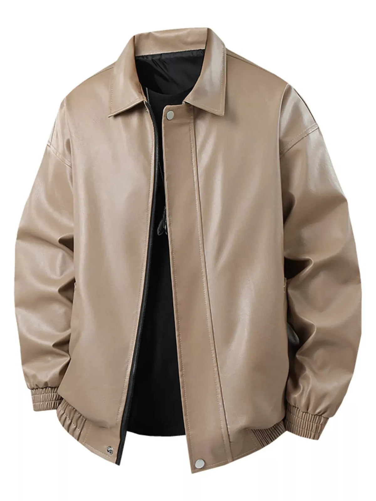 Men's Plus Size Zip Up Leather Jacket by Partner Label