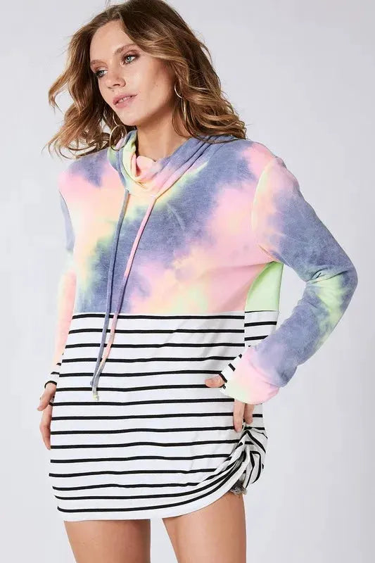 BiBi Tie Dye French Terry Cowl Neck Top by BiBi