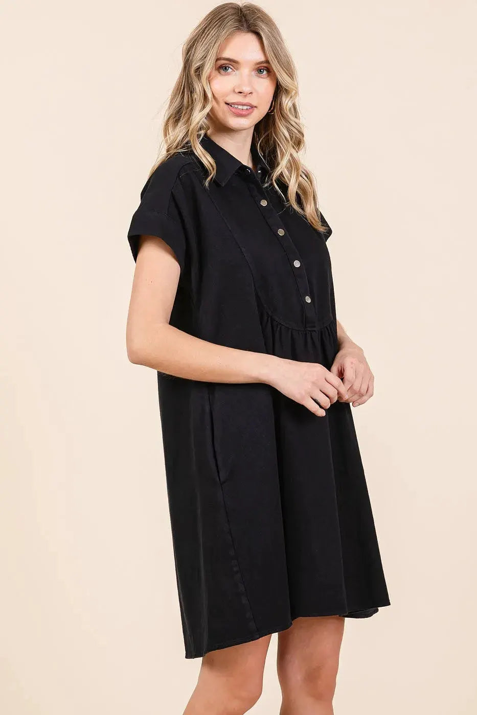 Mittoshop Twill Short Sleeve Collared Mini Dress by Mittoshop