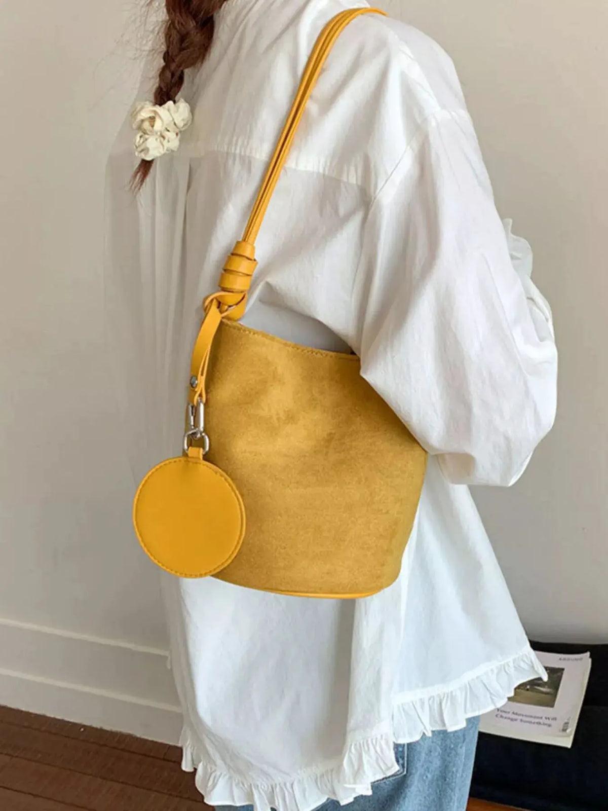 Suede Solid Color Bucket Bag by Partner Label