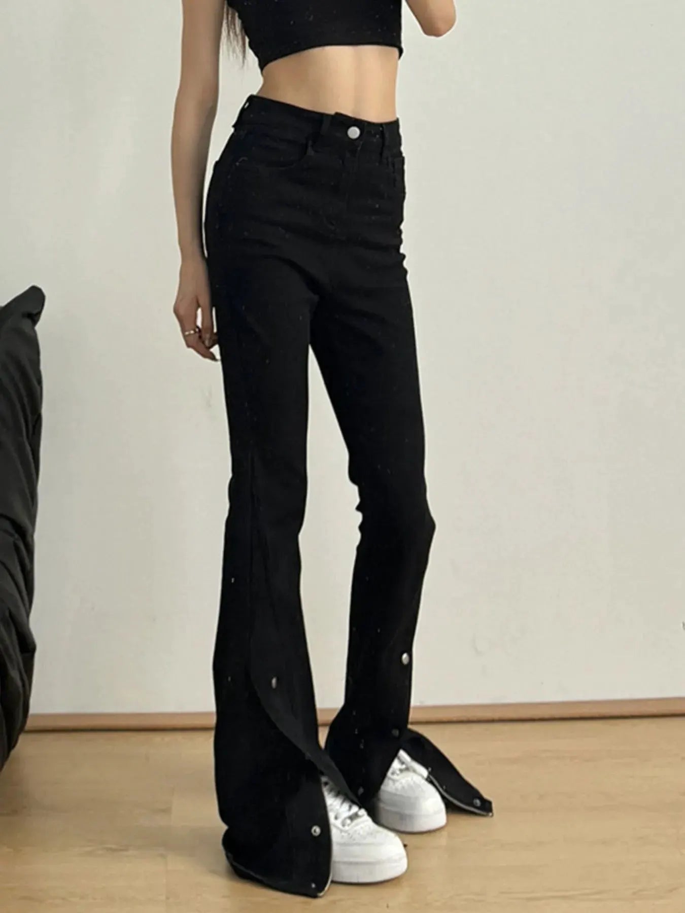 High-Waisted Slit Flare Jeans by Partner Label