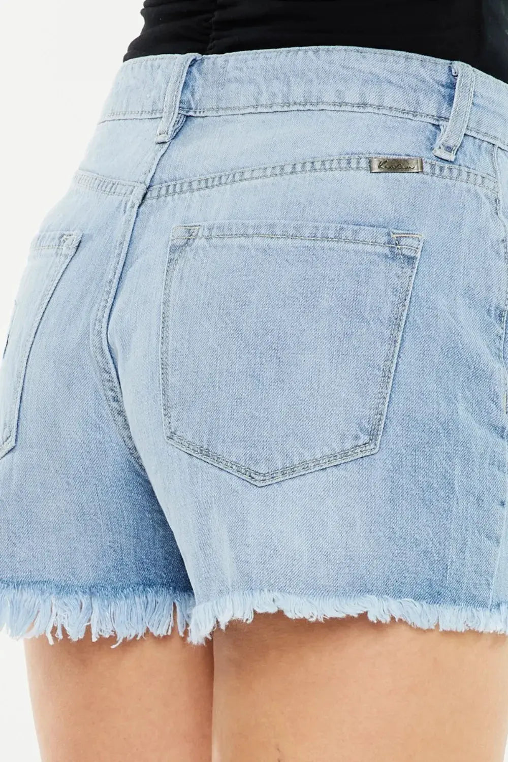 Kancan Raw Hem Distressed High Waist Denim Shorts by Kancan