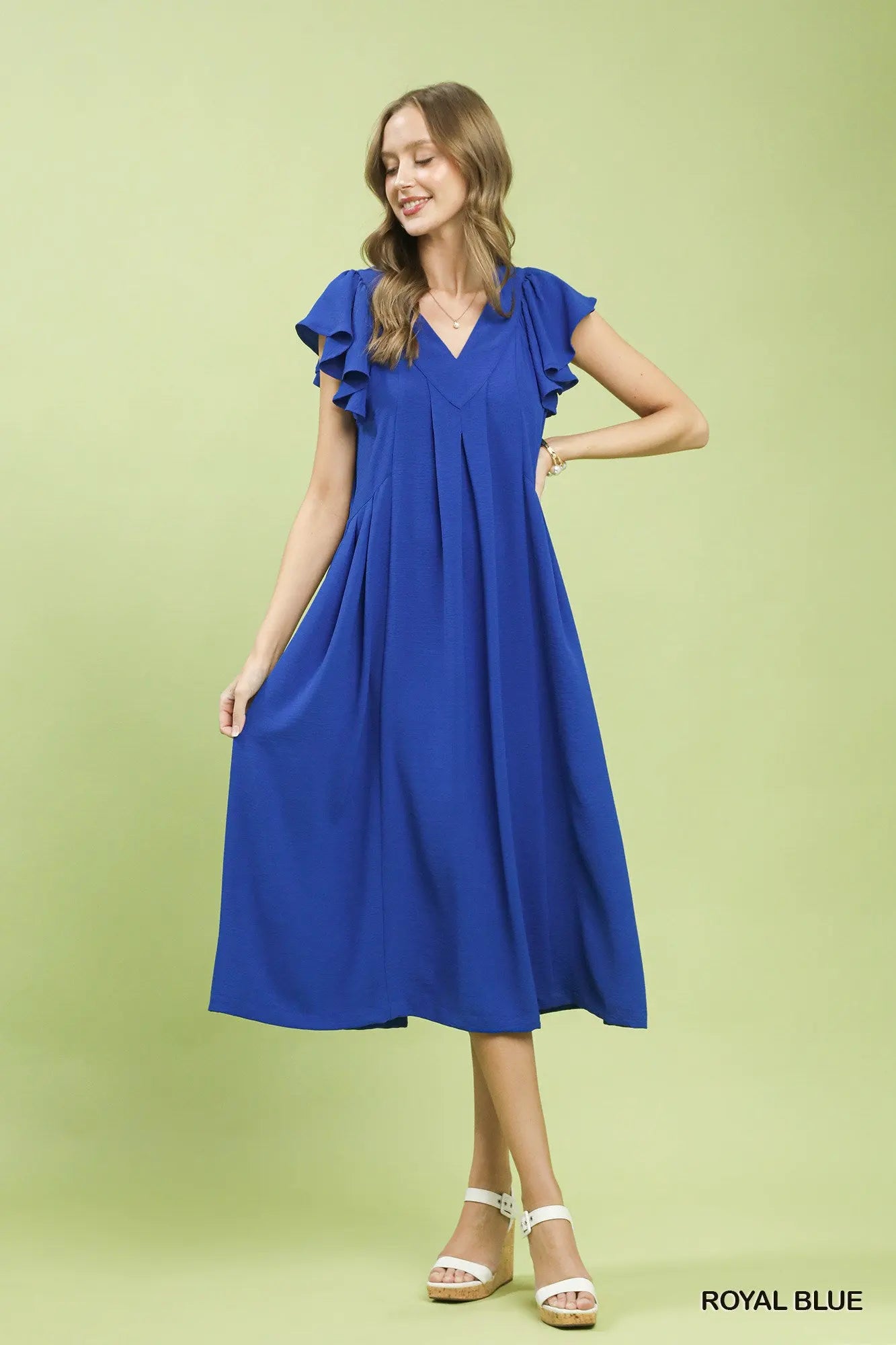 Umgee Ruffle Sleeve V-Neck Midi Dress by Umgee