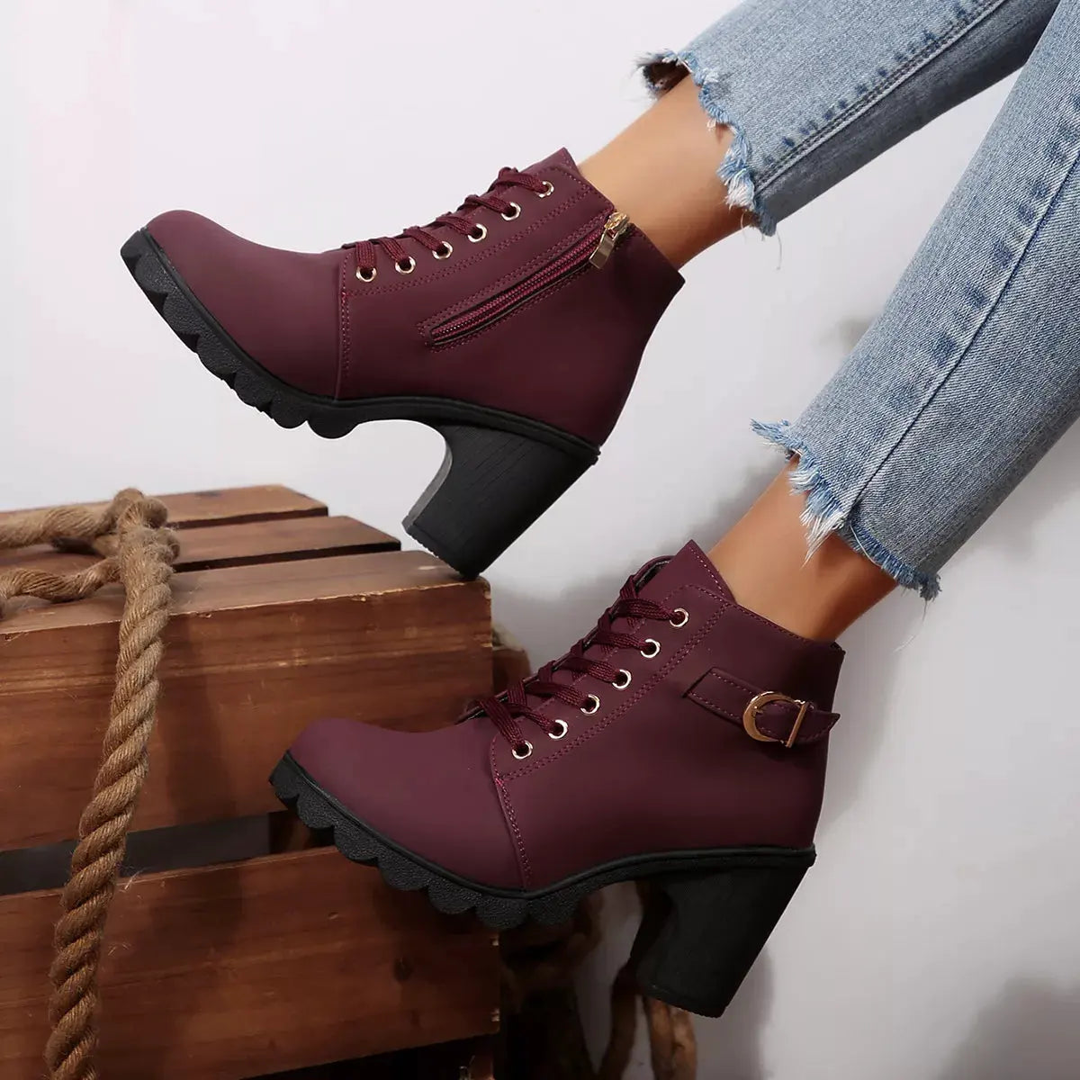 Lace Up Block Heels Boots by Partner Label