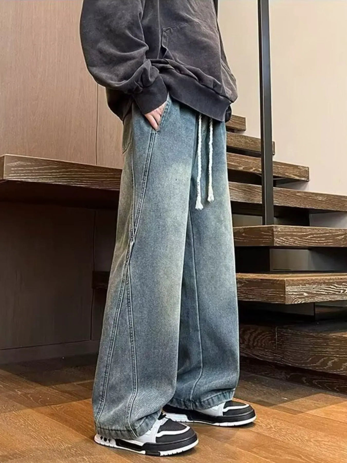 Men's Full Size Washed Wide Leg Jeans Plus Size by Partner Label