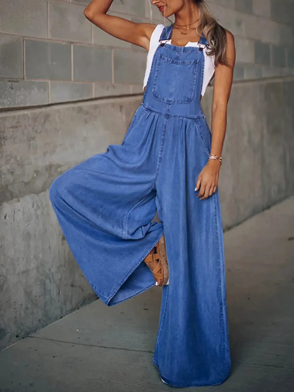Wide Leg Denim Overalls by Partner Labels