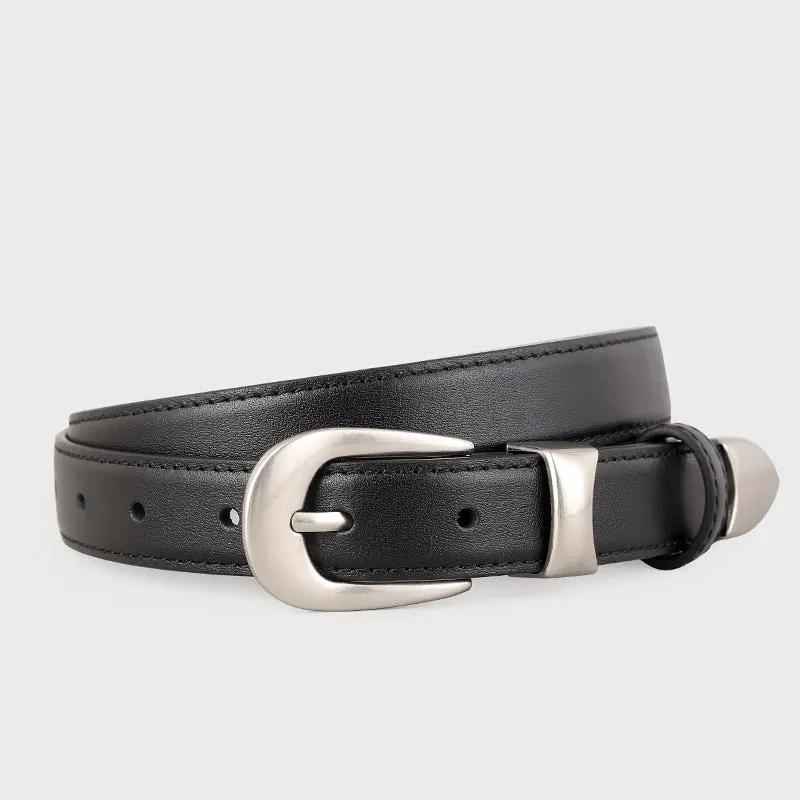 Classic Leather Belt with Silver Buckle by Trendsi