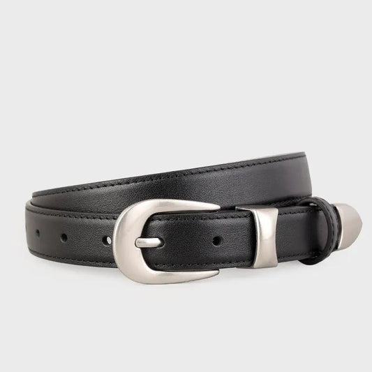 Classic Leather Belt with Silver Buckle by Trendsi