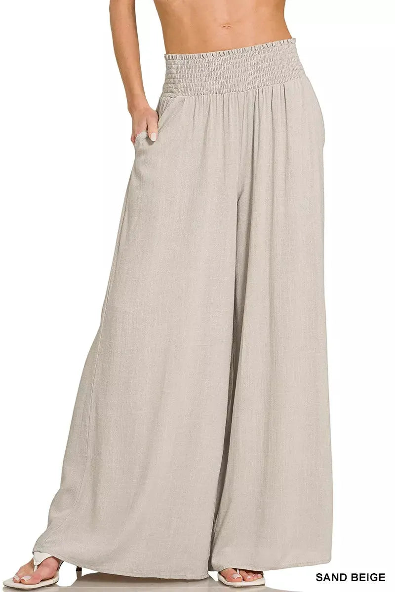 Zenana Smocked Waistband Wide Leg Lounge Pants by Zenana