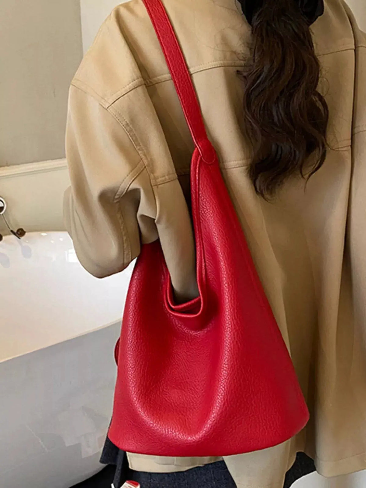 Solid Color Leather Handbag by Partner Label