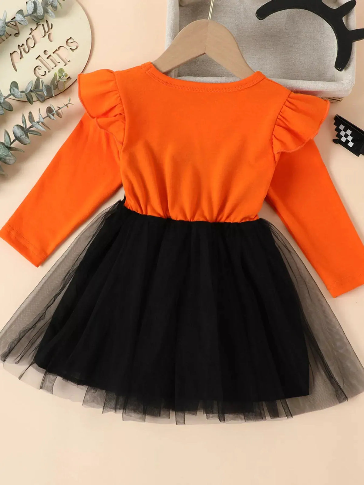 Children's Halloween Cat Eye Ruffle Tulle Dress by Trendsi