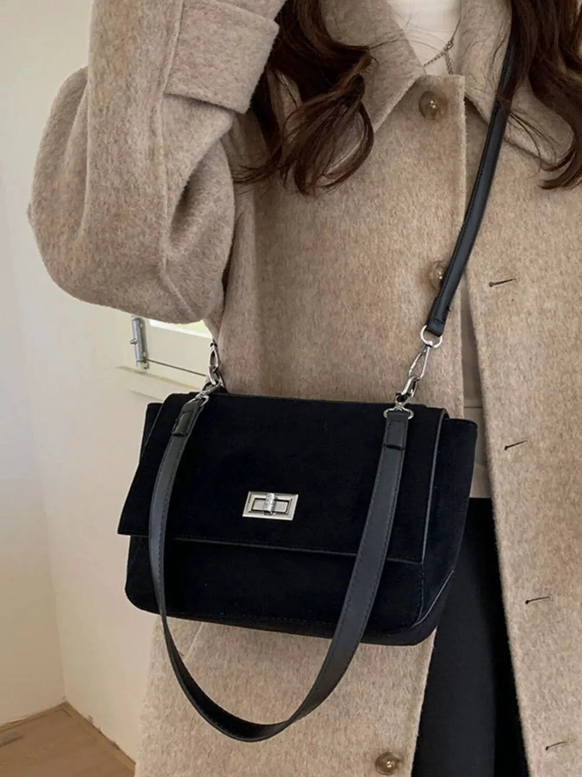 Suede Flap Crossbody Bag by Partner Label