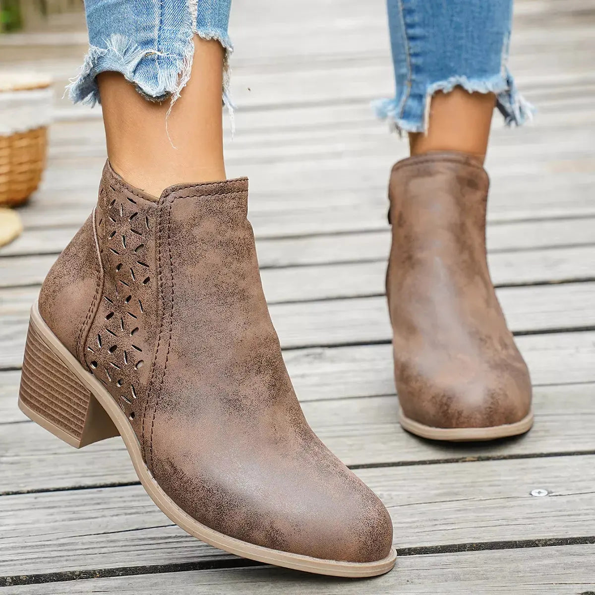 Round Toe Block Heels Boots by Partner Label