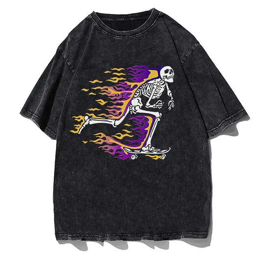 Vintage Washed Skull Graphic T-Shirt Men's Unisex High Street Oversized Tee by Vimost Shop