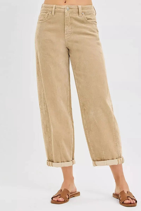 RISEN High Rise Crop Barrel Cordurory Pants by RISEN