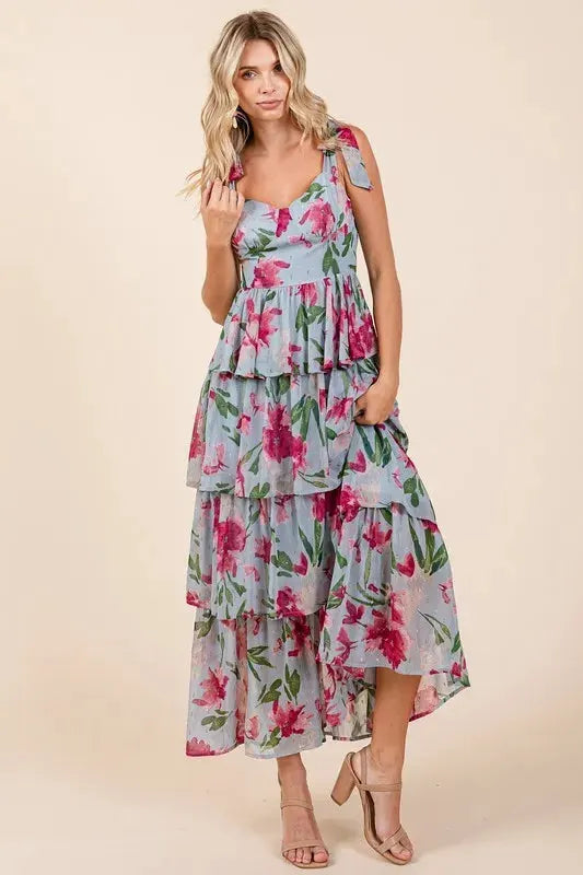 Mittoshop Layered Floral Sweetheart Neck Maxi Dress by Mittoshop