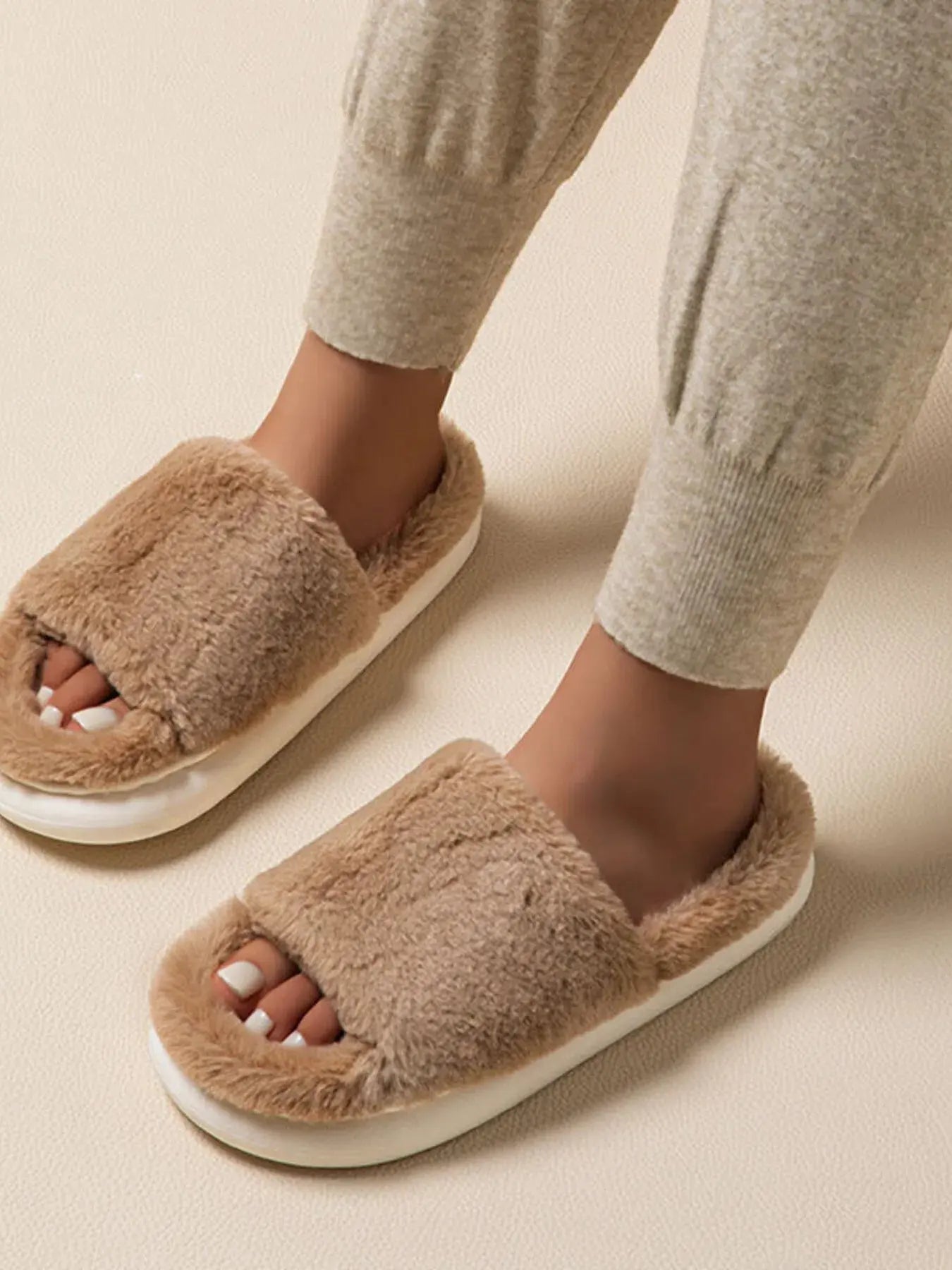 Fluffy Open Toe Comfort Slippers by Partner Label
