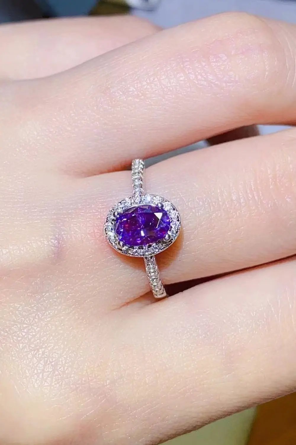 925 Sterling Silver 1 Carat Purple Moissanite Ring by Partner Label