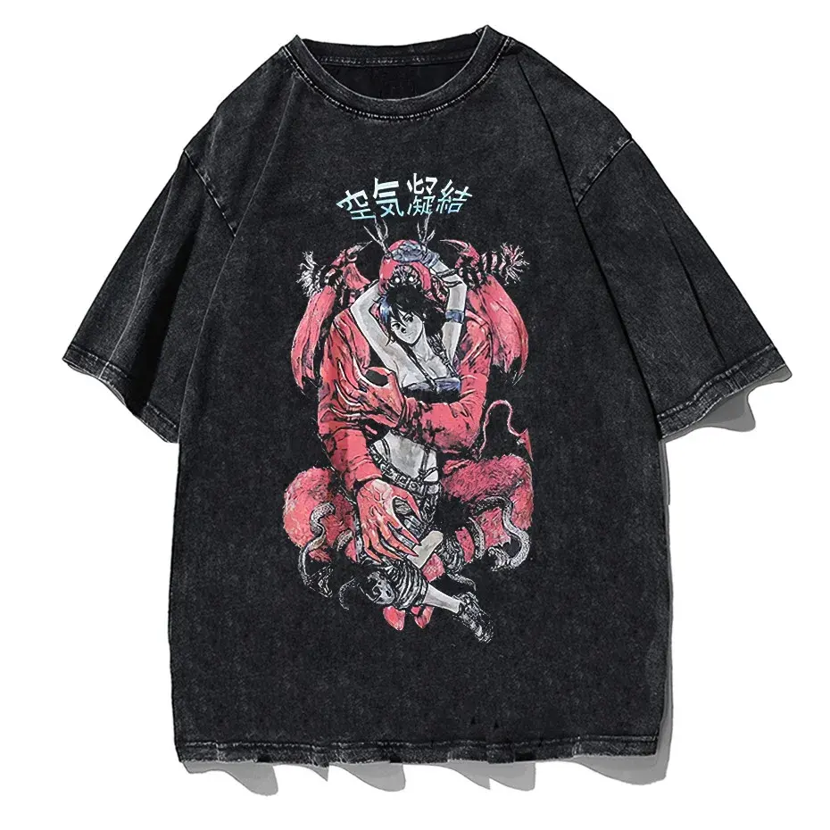 Retro Washed Oversized T-Shirt – Japanese Kanji Anime Graphic Cotton Tee by Vimost Shop